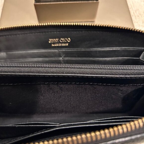 Jimmy Choo Leather Zip Around Wallet with Gold Logo Plaque - Picture 11 of 12